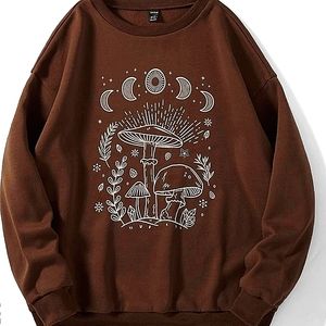 5XL brown graphic mushroom long sleeves